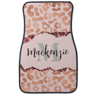 Rose Gold Glitter Leopard Print Car Floor Mat