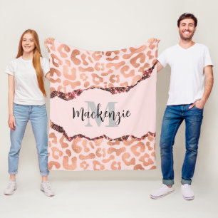 Rose Gold Glitter Leopard Print Fleece Blanket