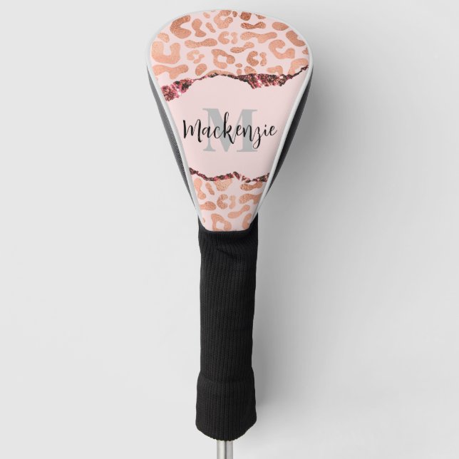 Rose Gold Glitter Leopard Print Golf Head Cover (Front)