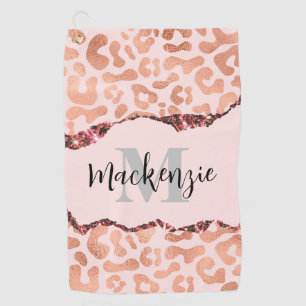 Rose Gold Glitter Leopard Print Golf Towel