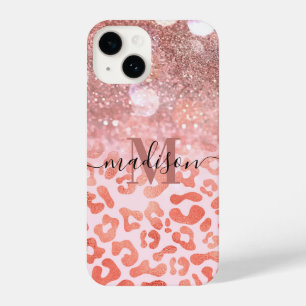 Rose Gold Glitter Leopard Print iPhone 14 Case
