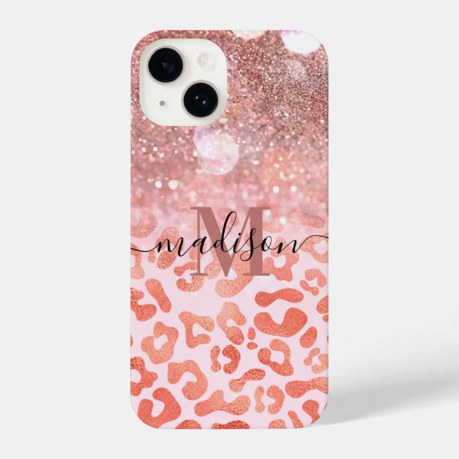 Rose Gold Glitter Leopard Print iPhone Case (Back)