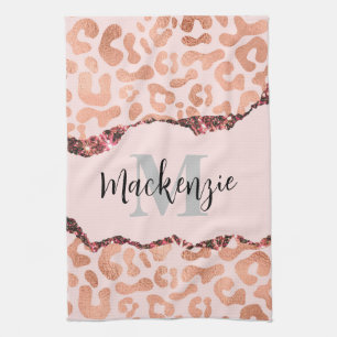 Rose Gold Glitter Leopard Print Kitchen Towel