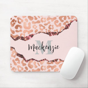 Rose Gold Glitter Leopard Print Mouse Pad