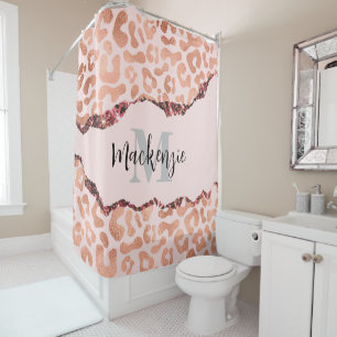 Rose Gold Glitter Leopard Print Shower Curtain