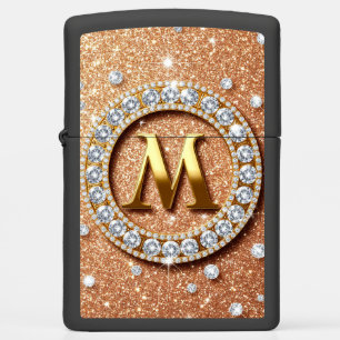 ✨Rose Gold Glitter Letter M Monogram Elegant 🔥 Zippo Lighter