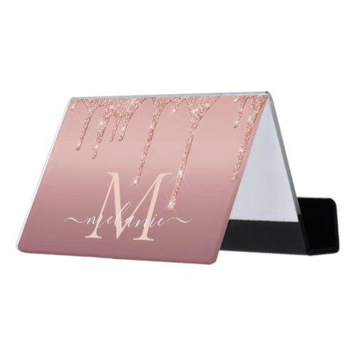 Rose Gold Glitter Letter Name Business Card Holder