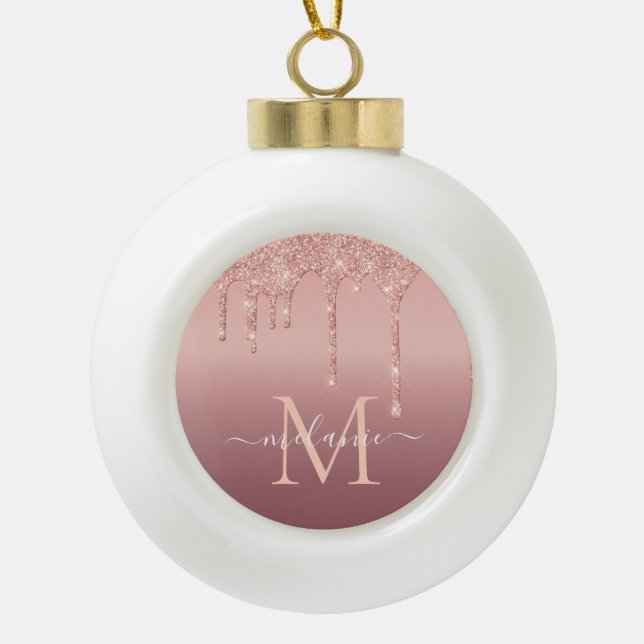 Rose Gold Glitter Letter Name Christmas Ornament (Front)