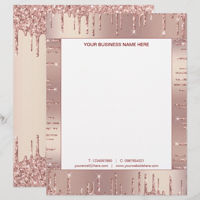Rose Gold Glitter Letterhead Design Your Own (Front/Back)