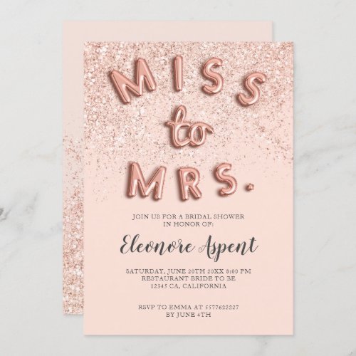 Rose gold glitter letters blush bridal shower invitation