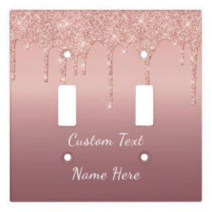 Rose Gold Glitter Light Switch Cover Custom Text