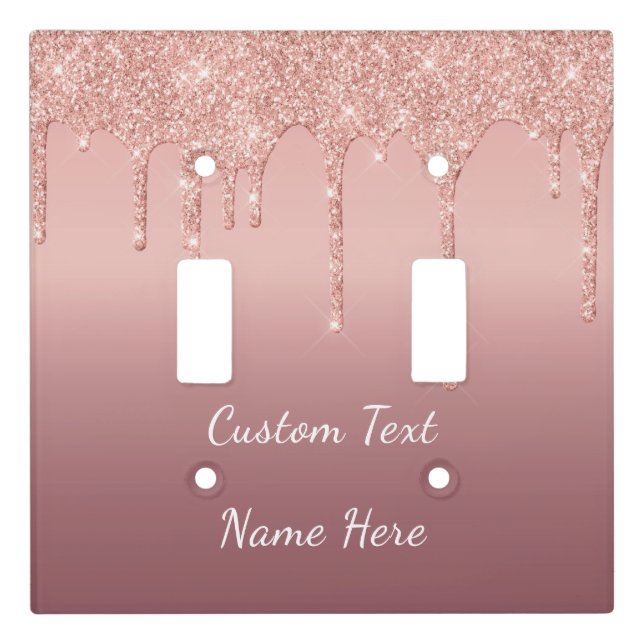 Rose Gold Glitter Light Switch Cover Custom Text (Front)