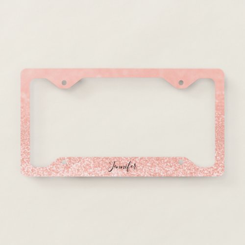 Rose Gold Glitter Lights Personalized License Plate Frame