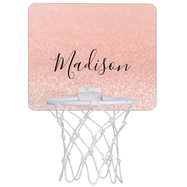 Rose Gold Glitter Lights Personalized Mini Basketball Hoop (Front)