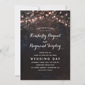 Rose Gold Glitter Lights | Rustic Country Wedding Invitation