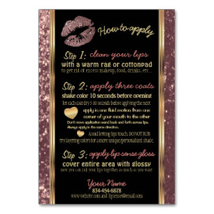 Rose Gold Glitter Lip How to Apply Instructions Table Number