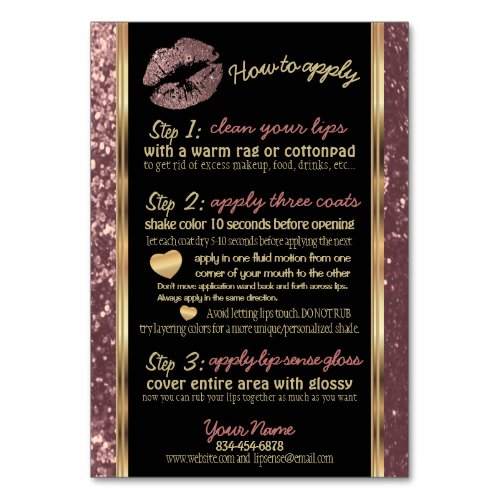 Rose Gold Glitter Lip How to Apply Instructions Table Number