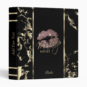 Rose Gold Glitter Lips and Gold Marble 3 Ring Binder
