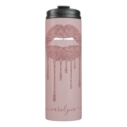 Rose Gold Glitter Lips Dripping Luxury Thermal Tumbler