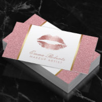 Rose Gold Glitter Lips Makeup Artist Beauty Salon Business Card