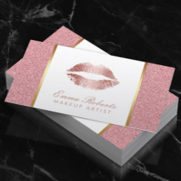 Rose Gold Glitter Lips Makeup Artist Beauty Salon Business Card