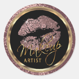 Rose Gold Glitter Lips On Dark Rose Glitter Classic Round Sticker