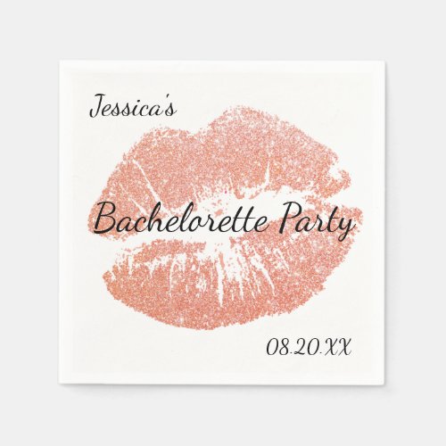 Rose Gold Glitter Lips Personalized Paper Napkin