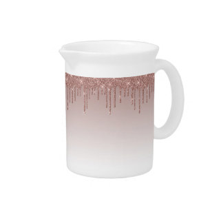 Rose Gold Glitter Liquid Drips Beverage Pitcher