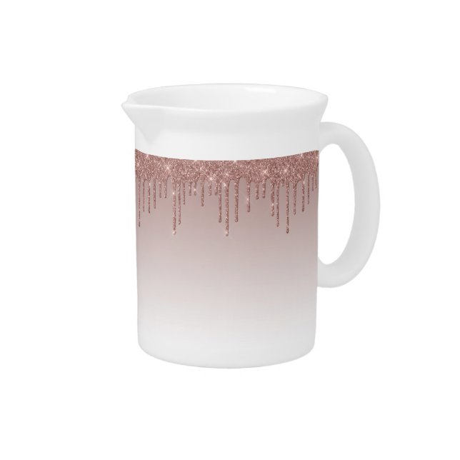 Rose Gold Glitter Liquid Drips Beverage Pitcher (Right)