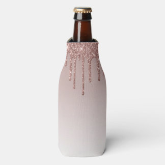 Rose Gold Glitter Liquid Drips Bottle Cooler