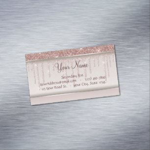 Rose Gold Glitter Liquid Drips Business Card Magnet