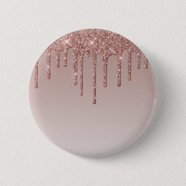 Rose Gold Glitter Liquid Drips Button (Front)