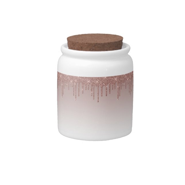 Rose Gold Glitter Liquid Drips Candy Jar (Front)