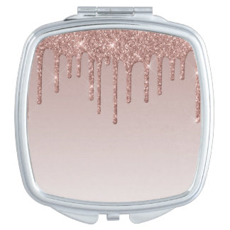 Rose Gold Glitter Liquid Drips Compact Mirror