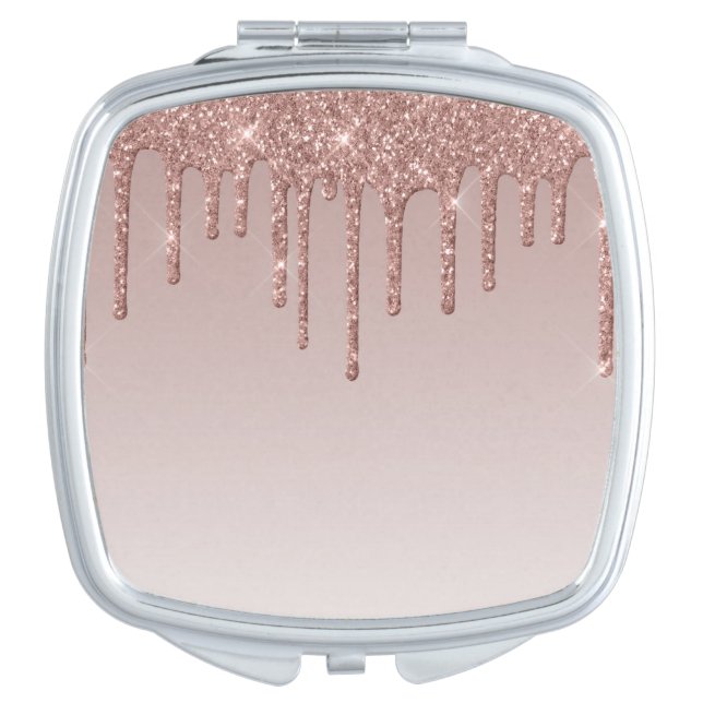 Rose Gold Glitter Liquid Drips Compact Mirror (Front)