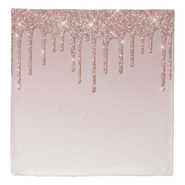 Rose Gold Glitter Liquid Drips Duvet Cover (Front)
