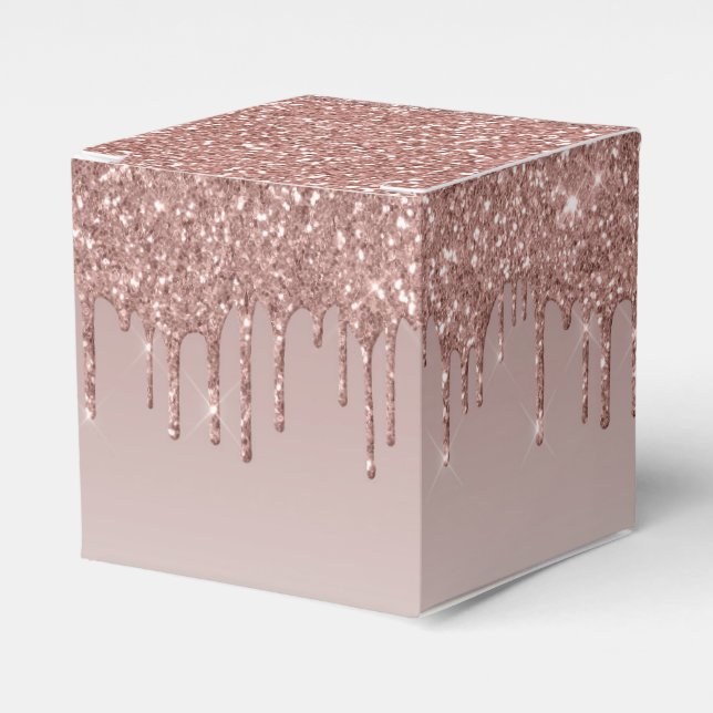 Rose Gold Glitter Liquid Drips Favor Boxes (Front Side)