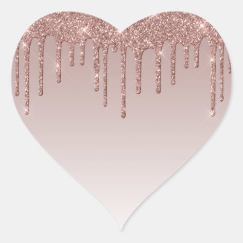 Rose Gold Glitter Liquid Drips Heart Sticker