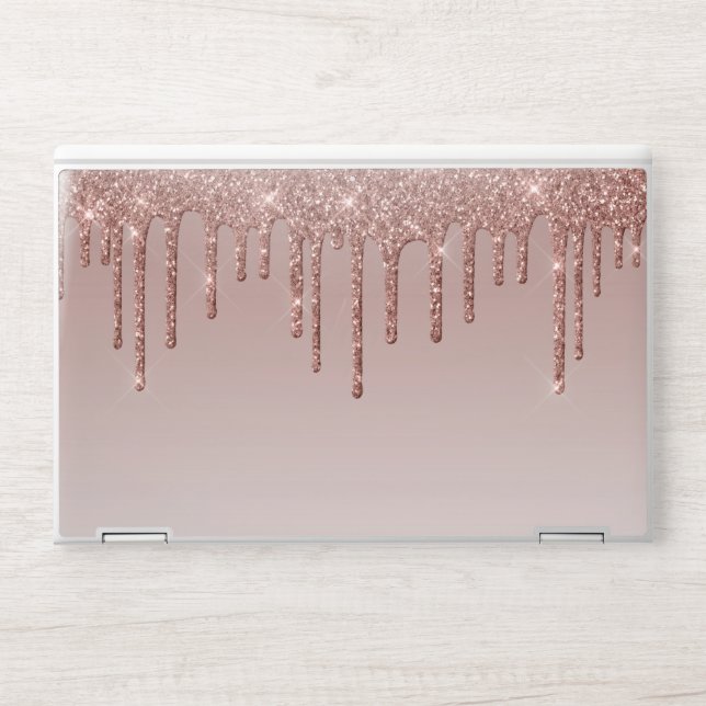 Rose Gold Glitter Liquid Drips HP Laptop Skin (Front)