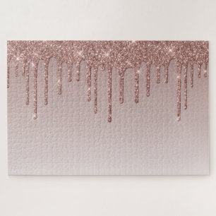 Rose Gold Glitter Liquid Drips Jigsaw Puzzle