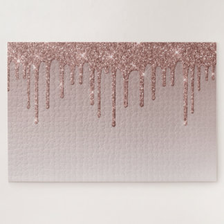 Rose Gold Glitter Liquid Drips Jigsaw Puzzle