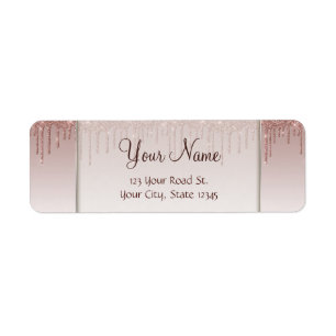 Rose Gold Glitter Liquid Drips Label
