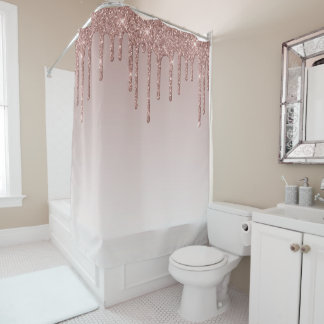 Rose Gold Glitter Liquid Drips Shower Curtain
