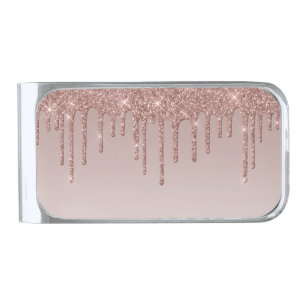 Rose Gold Glitter Liquid Drips Silver Finish Money Clip