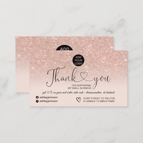 Rose gold glitter logo blush pink order thank you business card