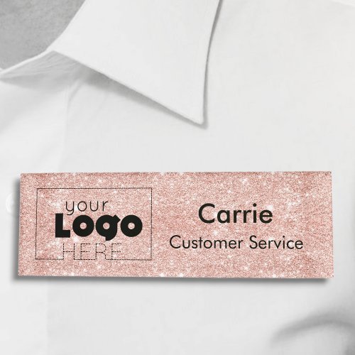 Rose Gold Glitter Logo Employee Nametag Staff ID Name Tag