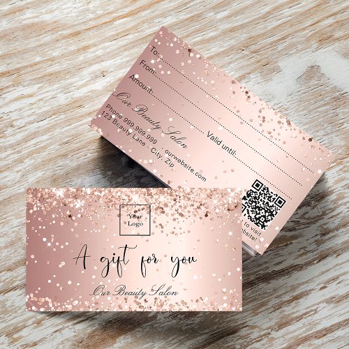 Rose gold glitter logo qr code gift certificate 