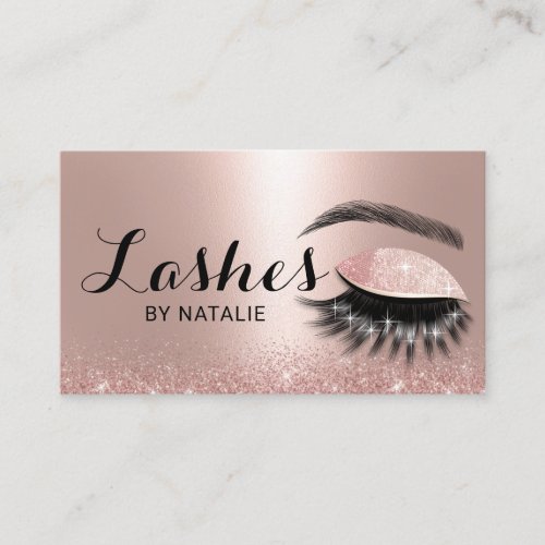 Rose Gold Glitter Long Eyelash Makeup Artist Business Card
