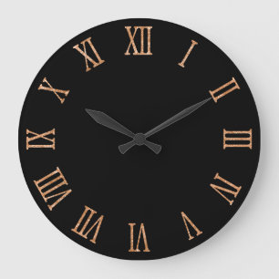Rose Gold Glitter Look Bold Roman Numerals Black Large Clock