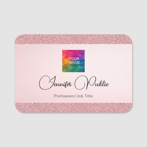 Rose Gold Glitter Look Calligraphy Script Template Name Tag